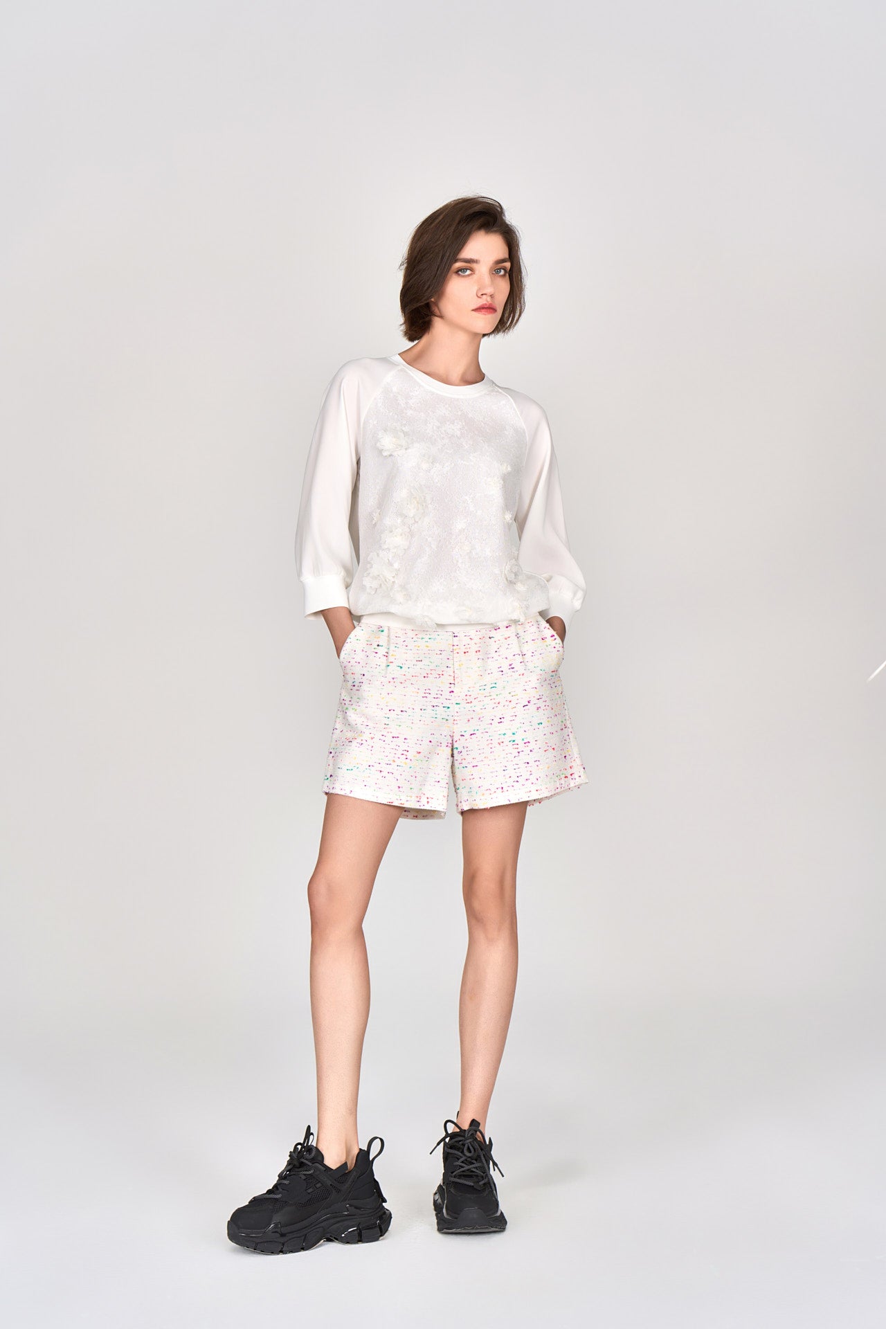 3D Floral Lace White Top