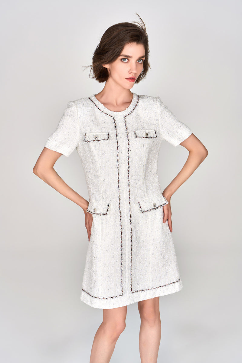 White Lurex Lightweight Tweed Dress