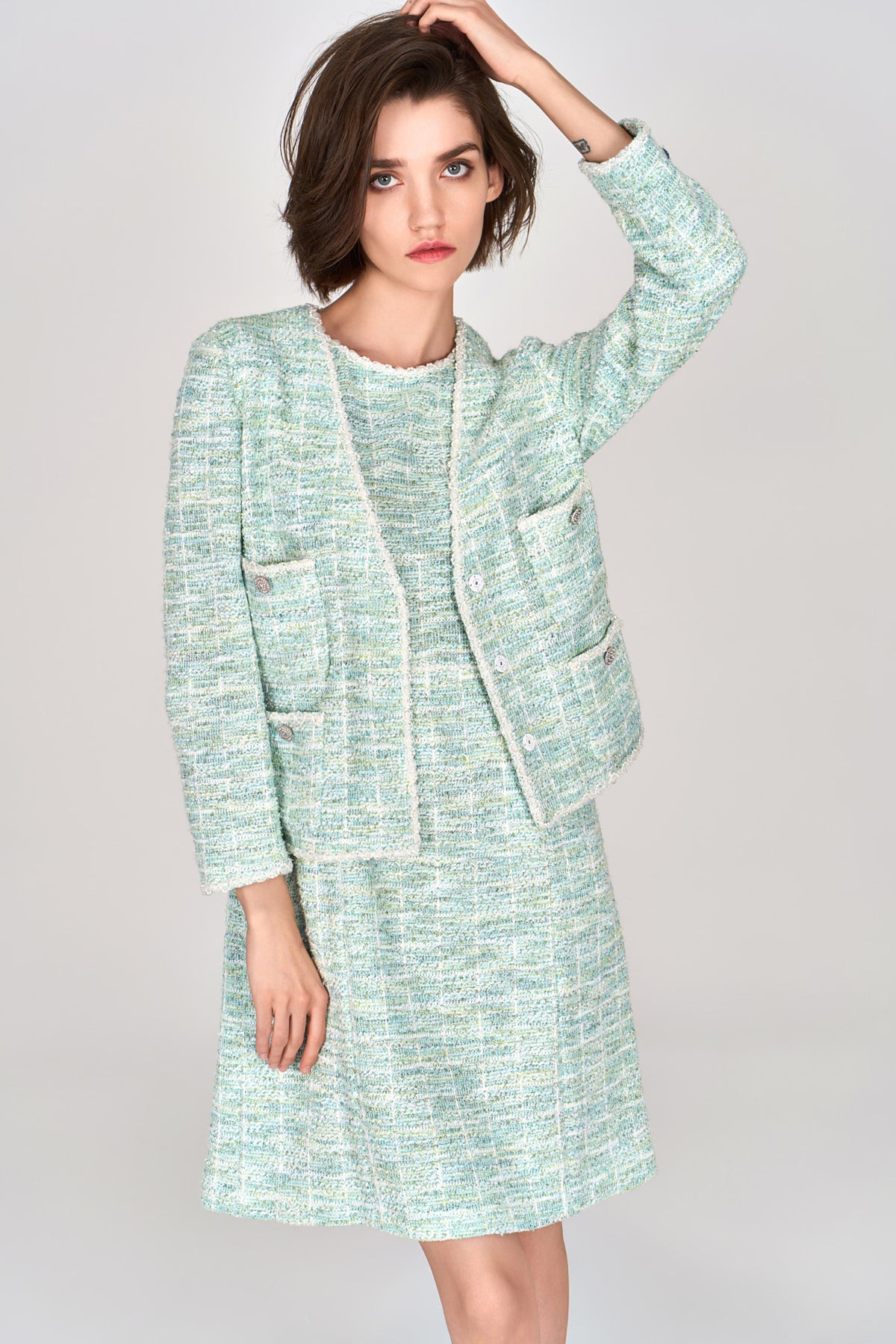 light green tweed dress Tweed Dress in Forest Green Joli Pretty