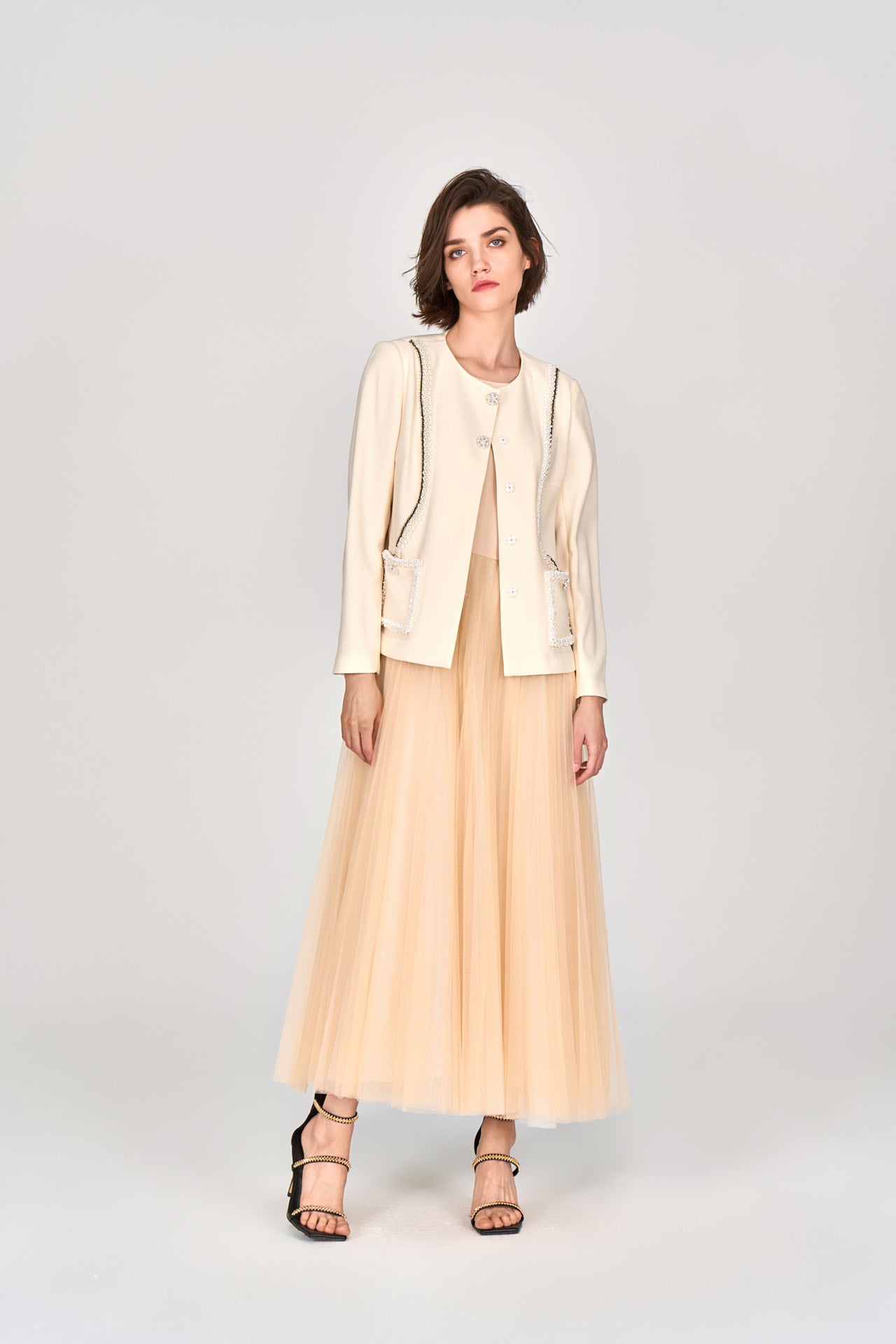 Custard Beaded Crepe Jacket MOISELLE