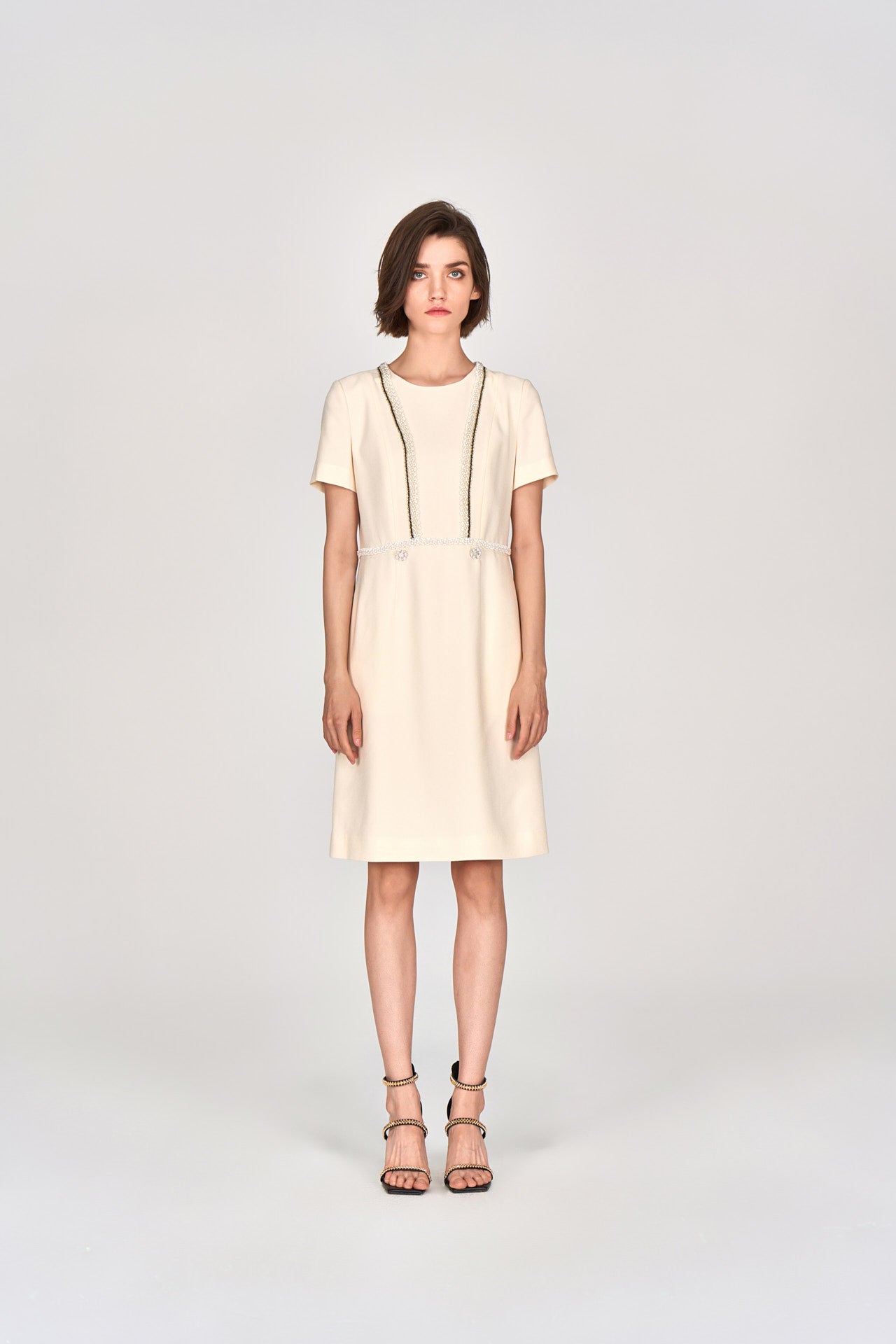 Custard Beaded Crepe Midi Dress MOISELLE