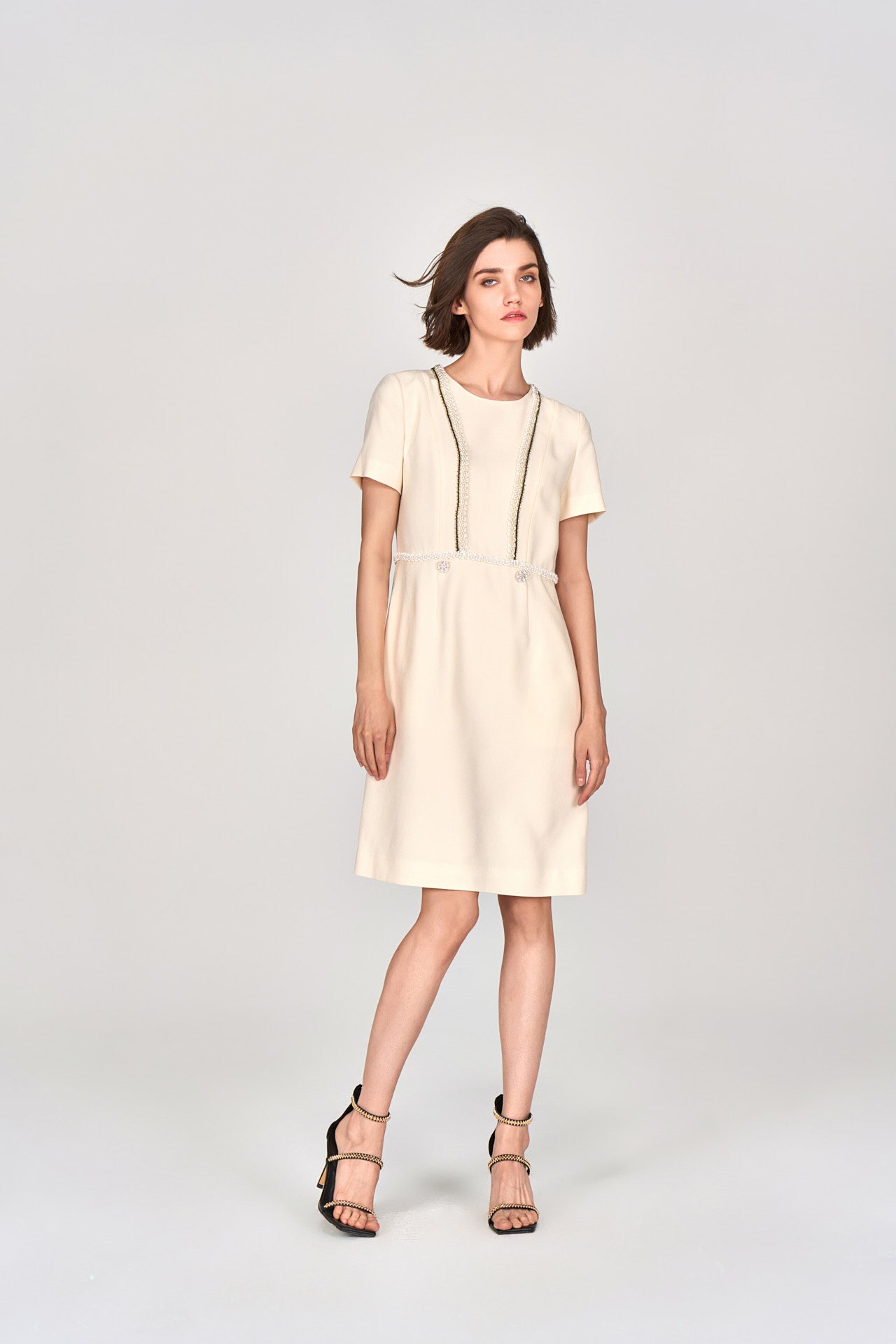Custard Beaded Crepe Midi Dress MOISELLE