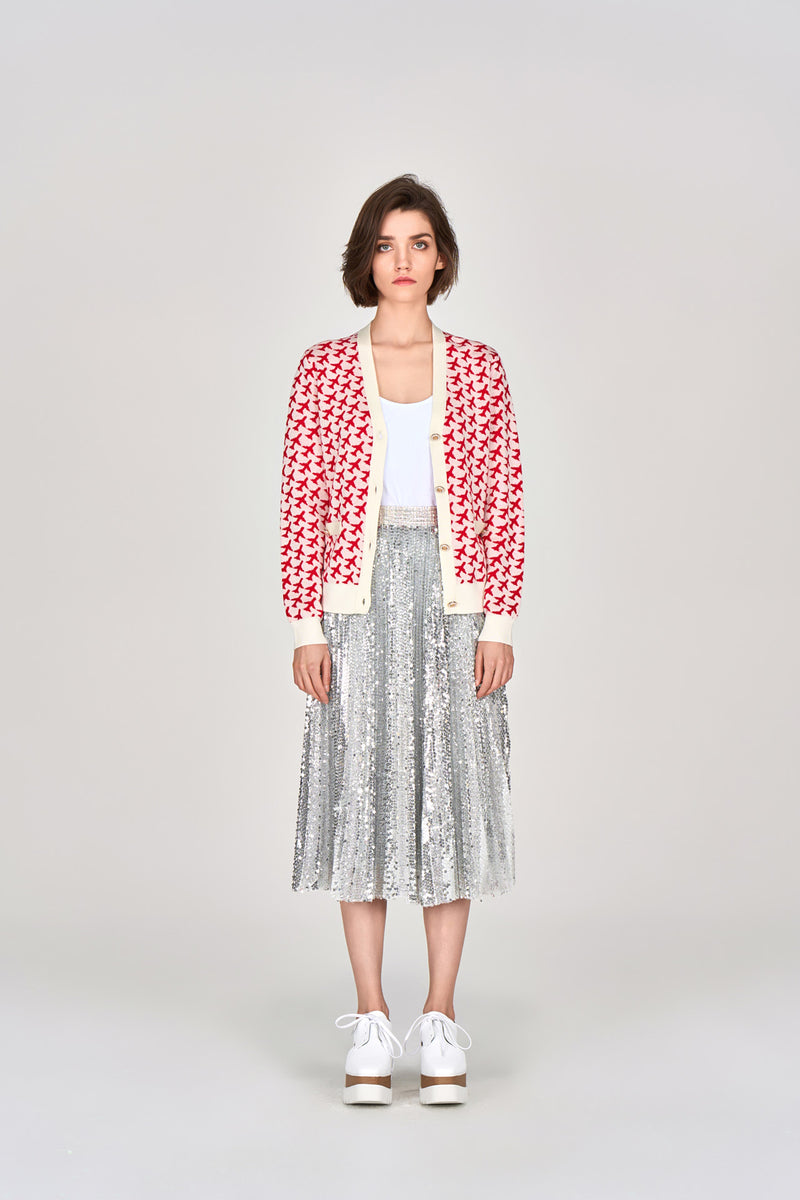Red Patterned Knit Cardigan MOISELLE