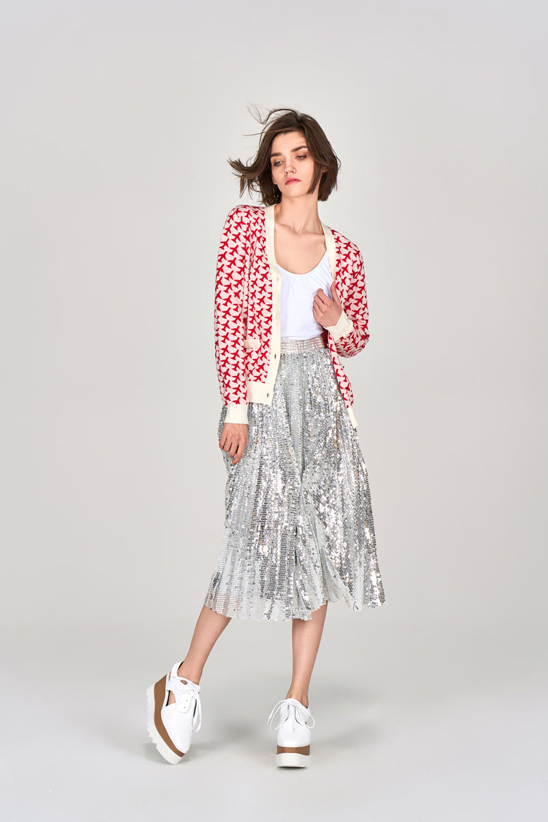 Silver Sequin Midi Skirt