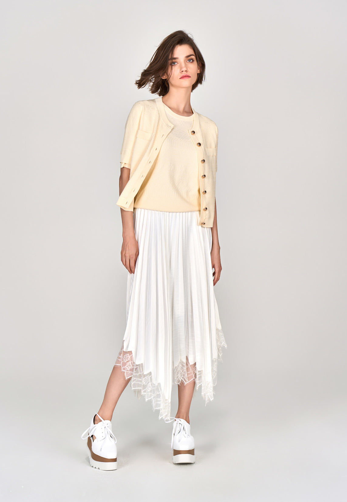 Beige Knit Short Sleeves Crew Neck Top