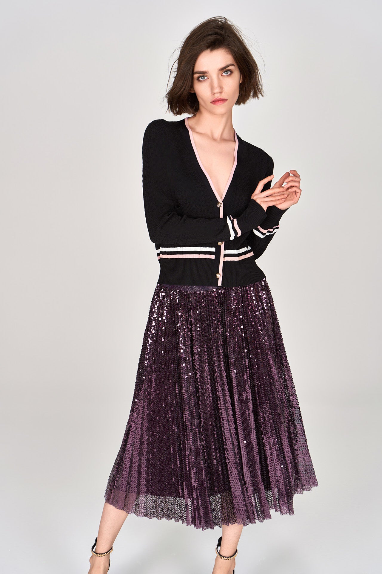 Purple Sequin Midi Skirt