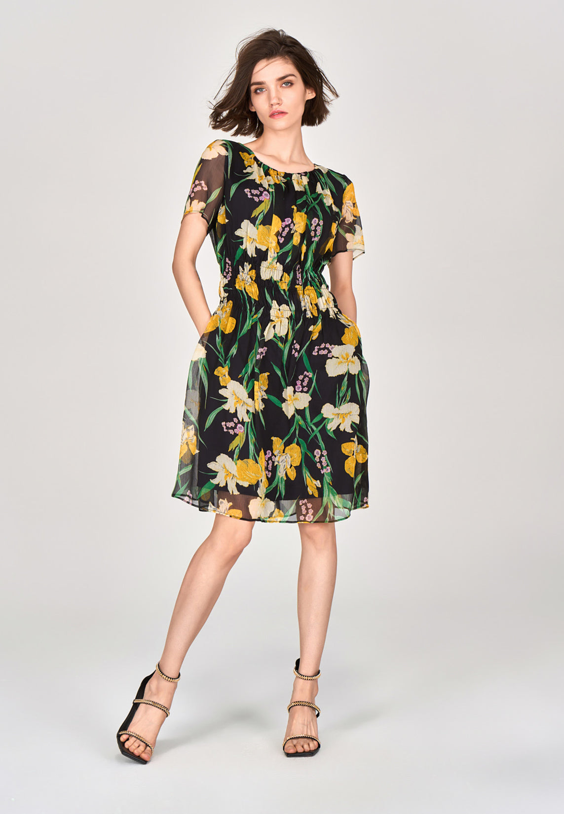 Yellow Floral Chiffon Dress