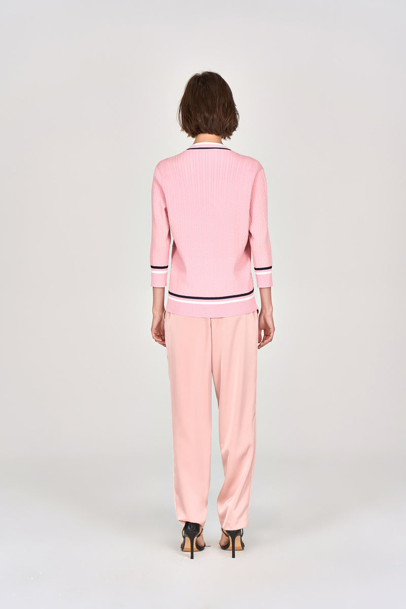 Pink Sheen Straight-leg Tailored Pants with Elastic Back