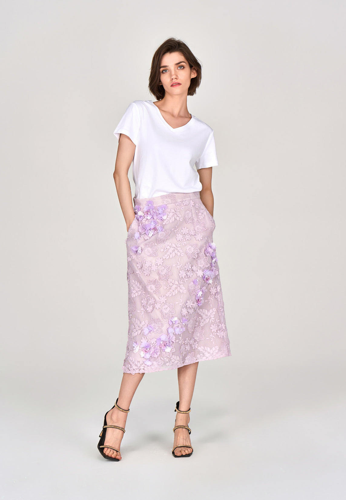 Lilac Lace Midi Skirt