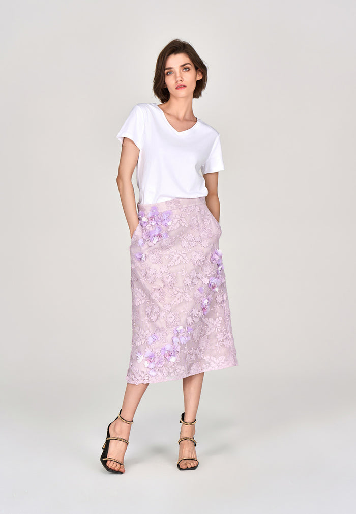 Lilac Lace Midi Skirt