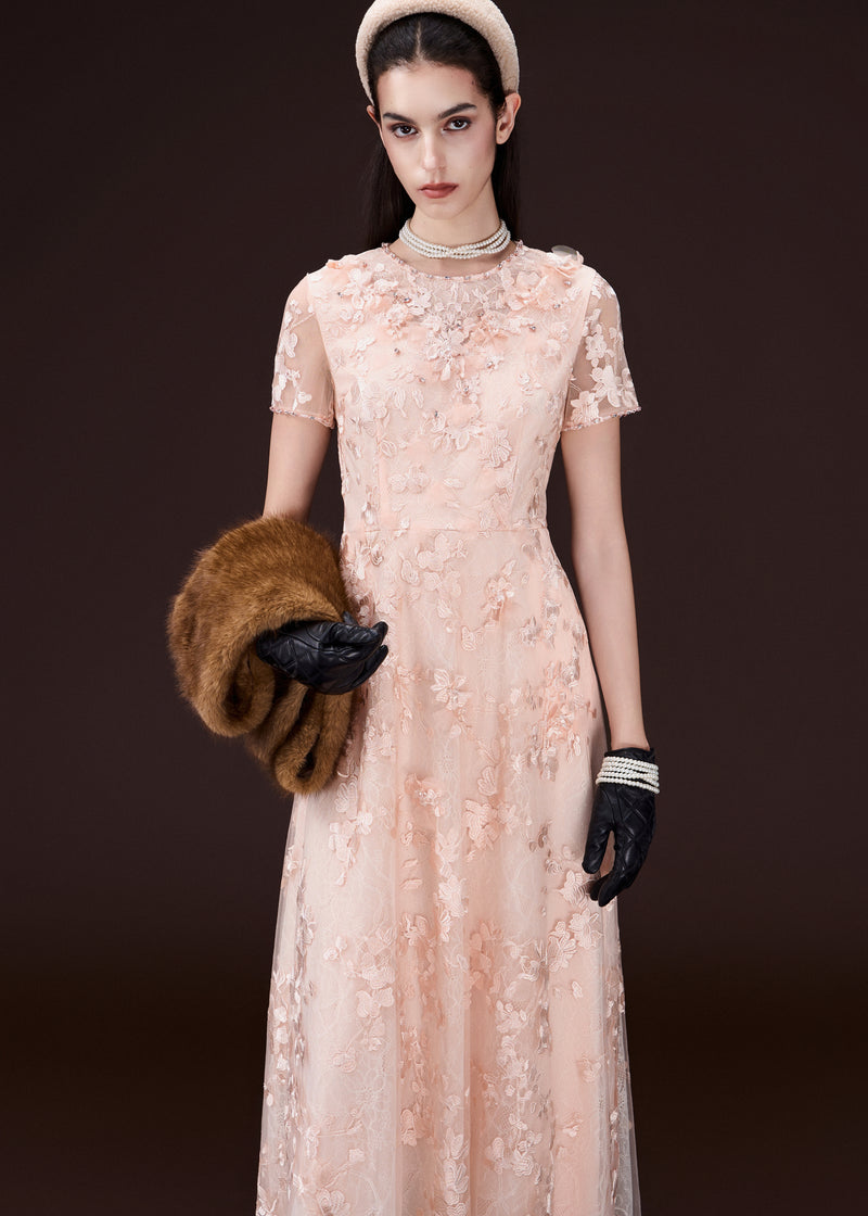 Crystal-trim Appliqué Lace Dress