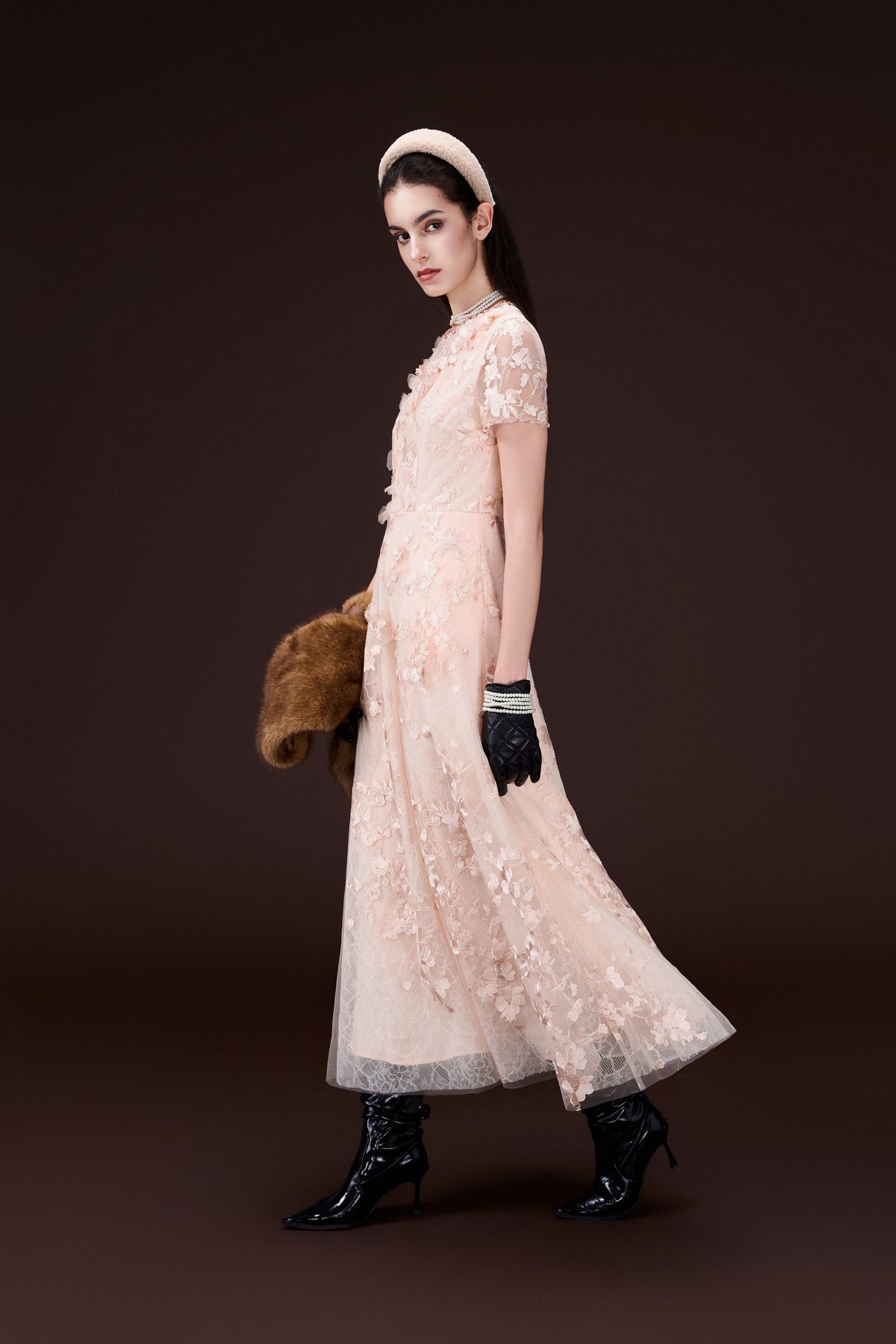 Crystal-trim Appliqué Lace Dress