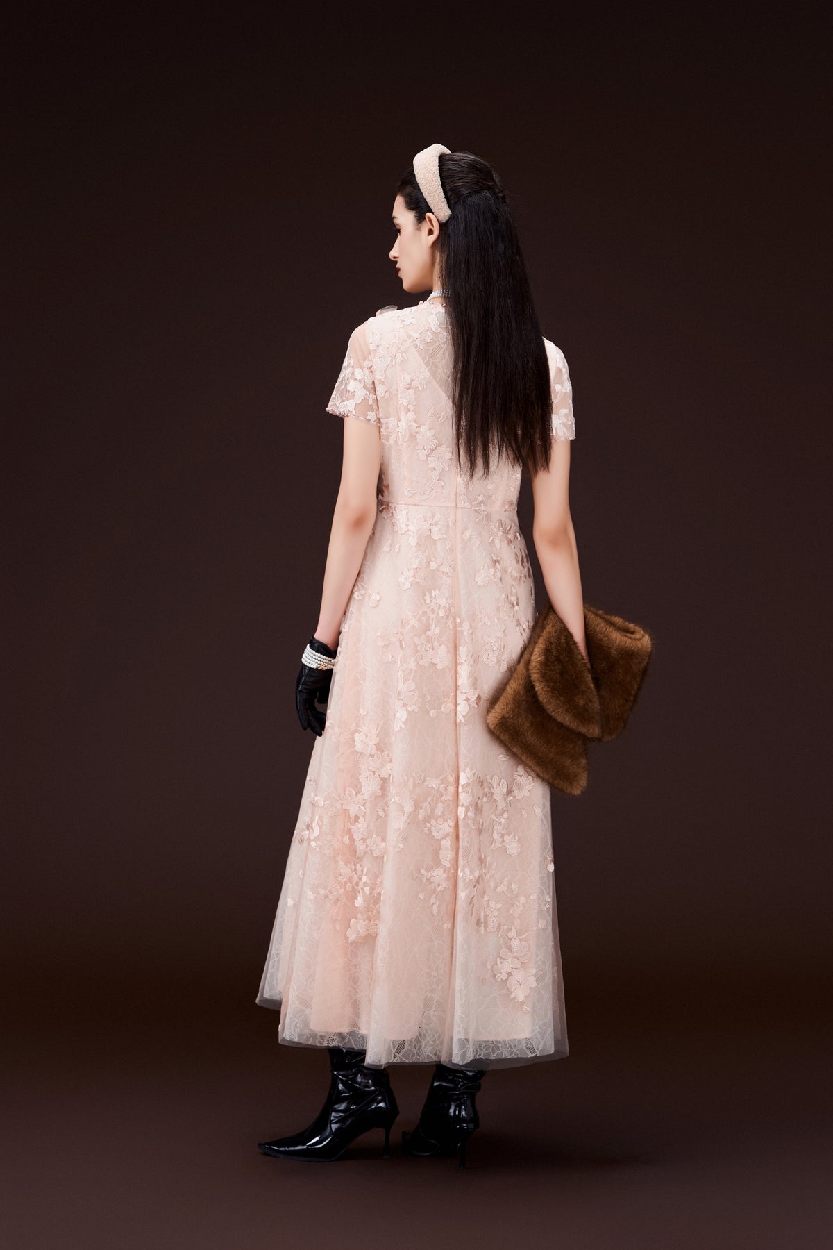 Crystal-trim Appliqué Lace Dress