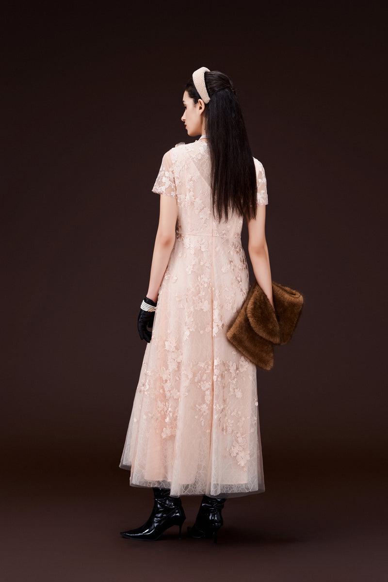 Crystal-trim Appliqué Lace Dress