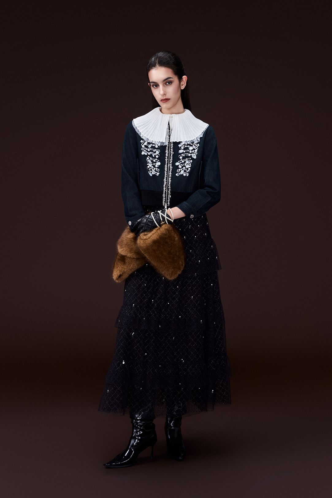 Contrasting-embellishment Denim Bomber Jacket