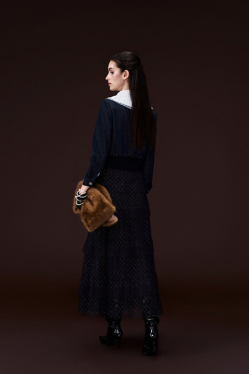 Contrasting-embellishment Denim Bomber Jacket