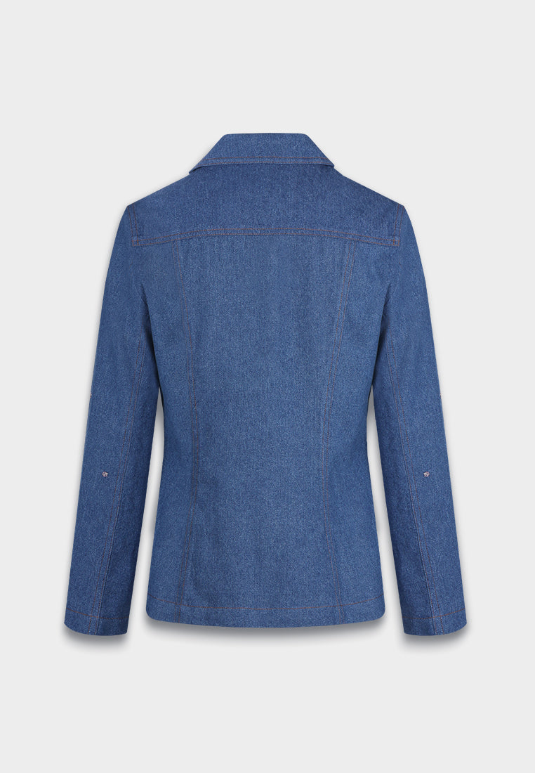 Indigo Bloom Embroidered Denim Blazer