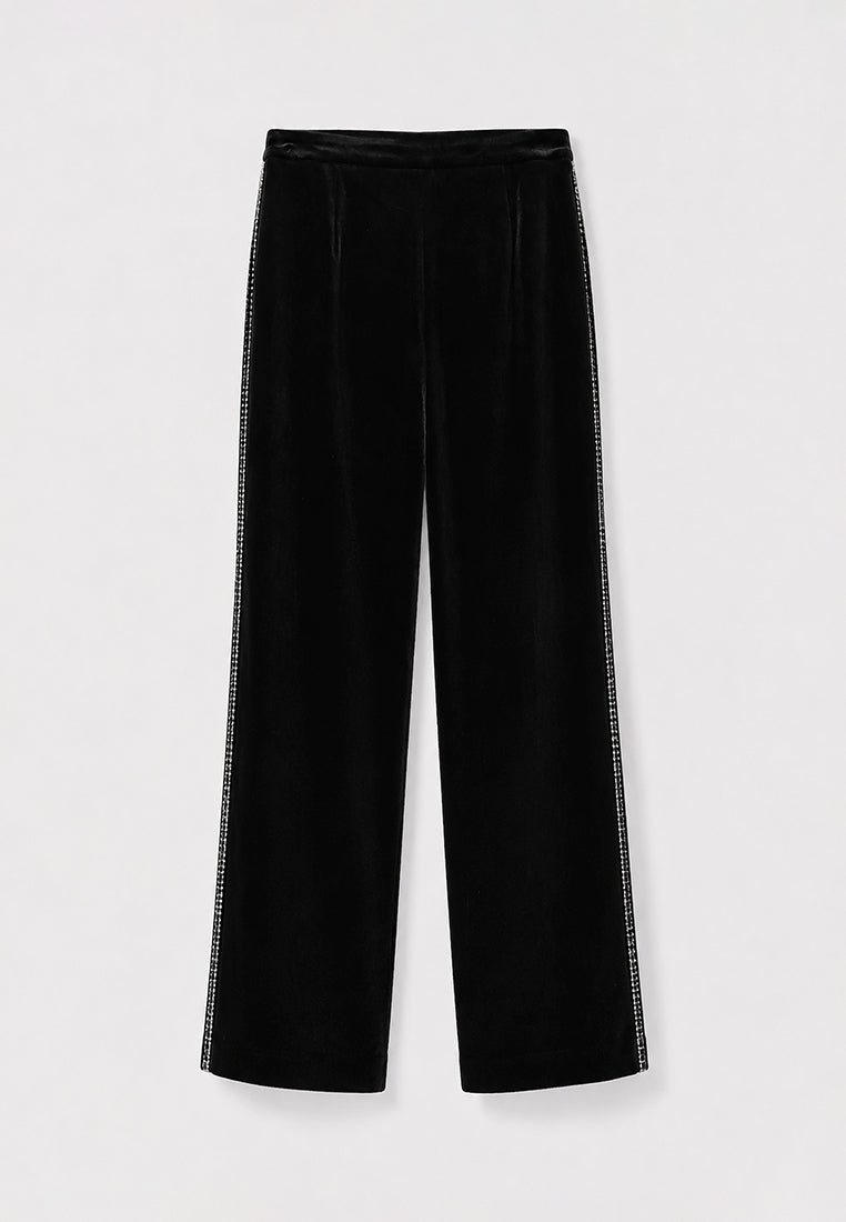 Noir Éclat Crystal-Trim Velvet Trousers