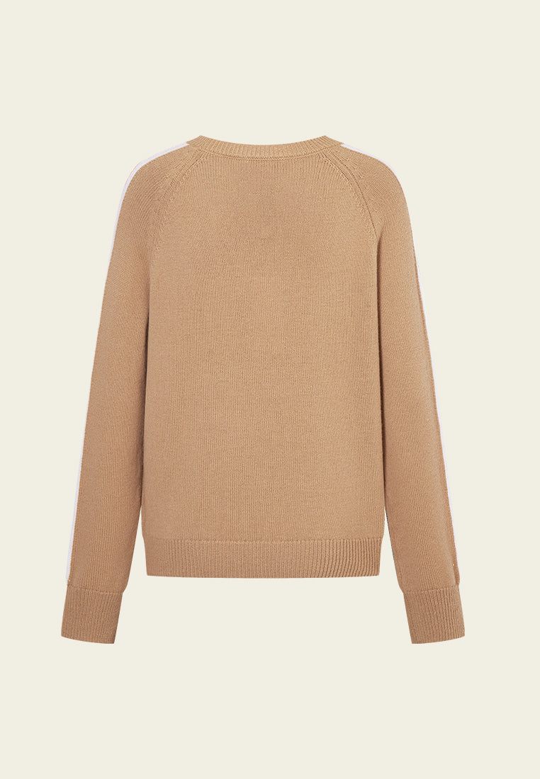 Khaki Stripe-detail Ribbed Trim Jumper