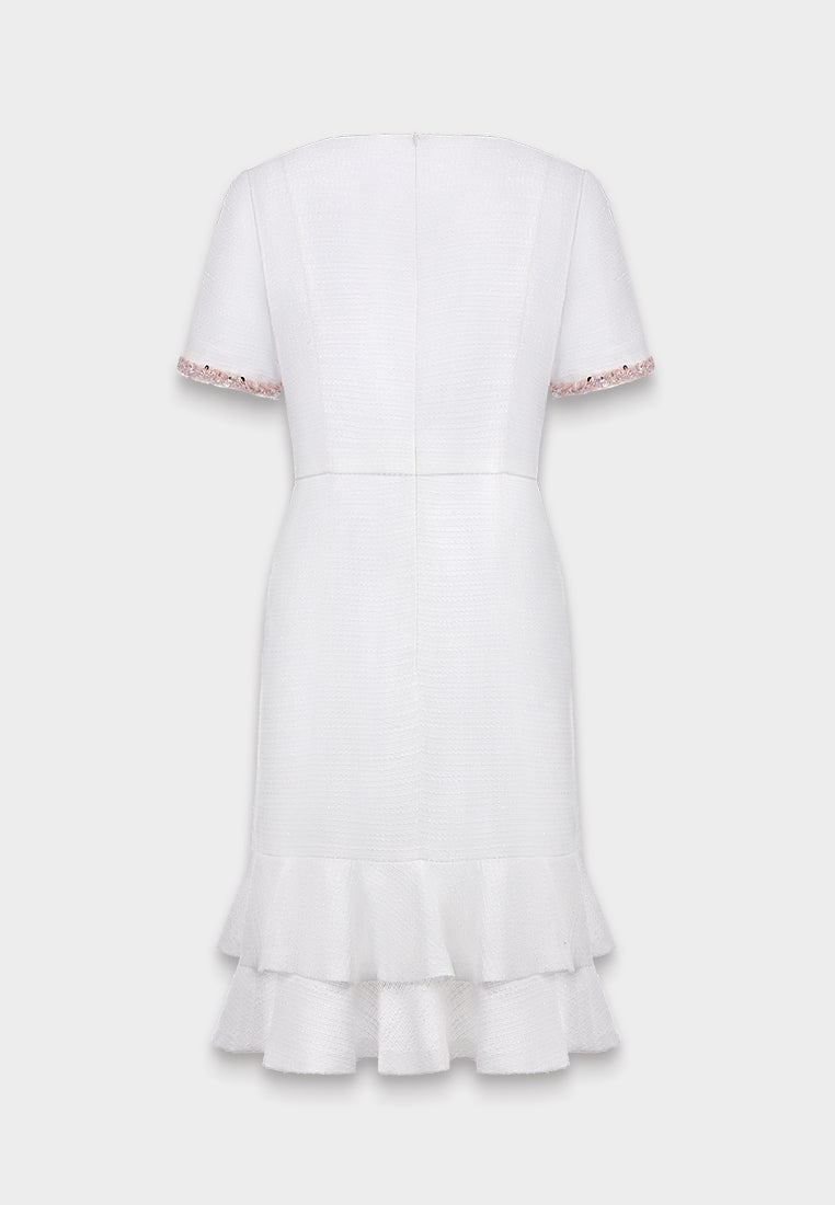 White Embellished Ruffle Dress