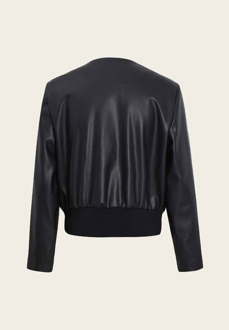 Sequin Panel Leather Zip Jacket