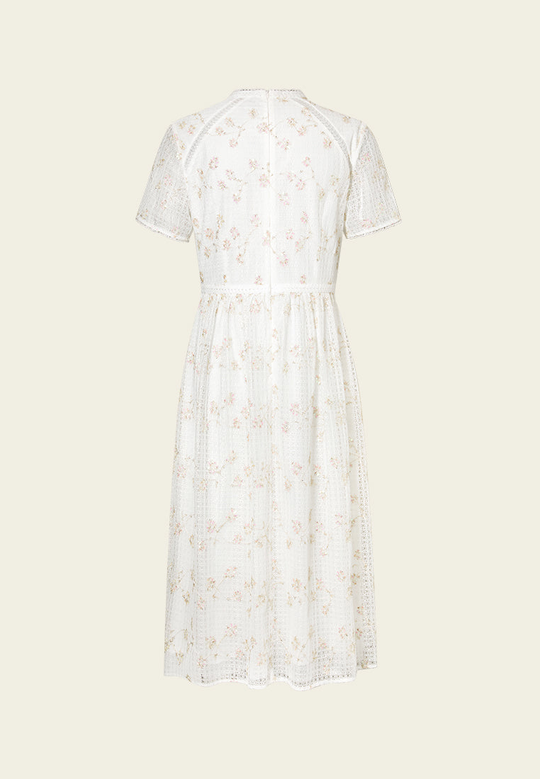 Lace-trim Lurex-detail Mesh-lace Dress