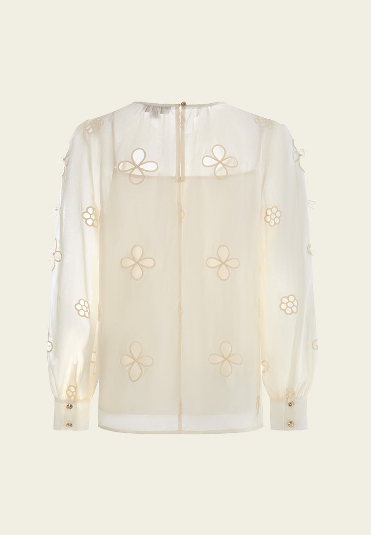 Perforated-detailing Embellished Cotton Blouse