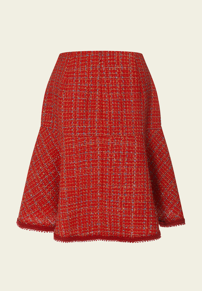 Lurex-checked Contrast-hem Fishtail Skirt