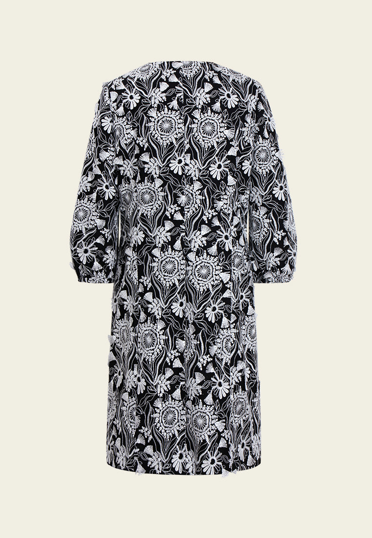 Floral Embroidery Bow-detail Coat