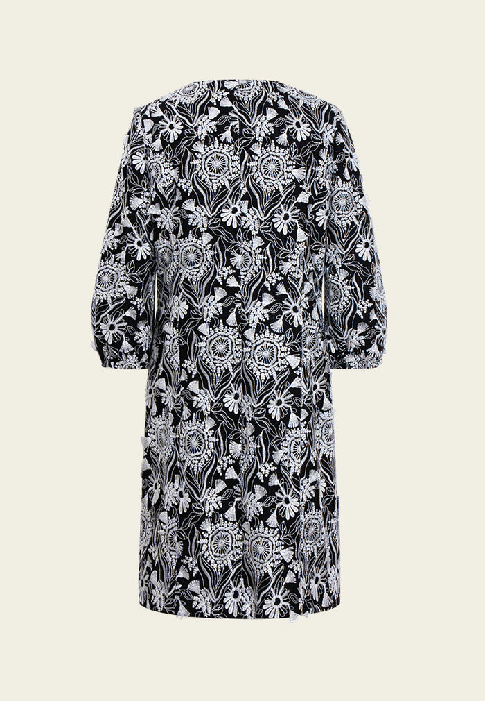 Floral Embroidery Bow-detail Coat