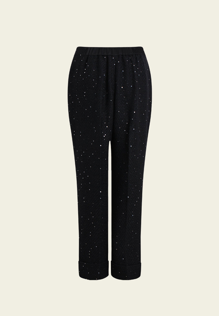 Sequin Tweed Straight-leg Trousers