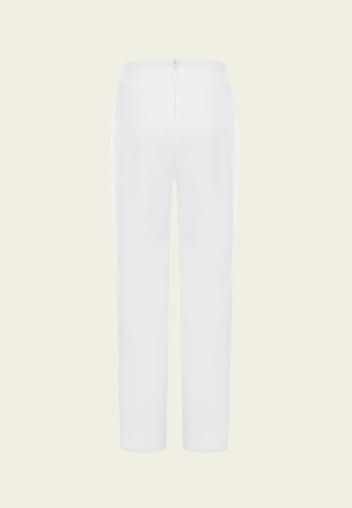 White Elastic Waist Straight-leg Pants