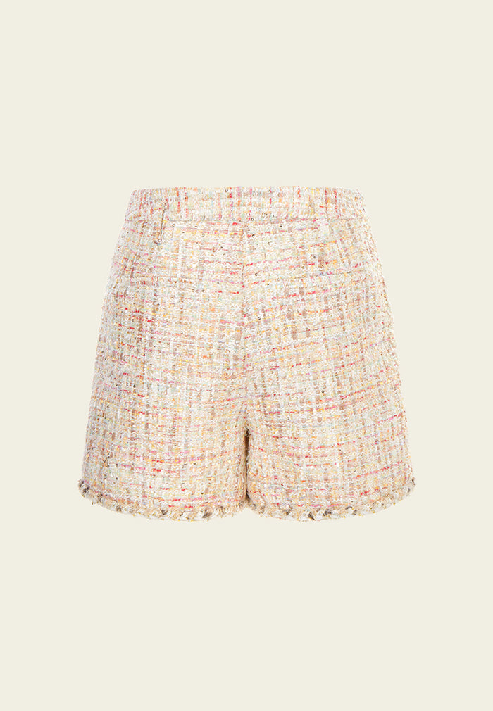 Braided-trim Slit-pocket Mixed Tweed Shorts