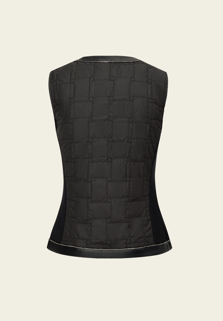 Slim-fit Retangular-quilted Leather-trim Vest