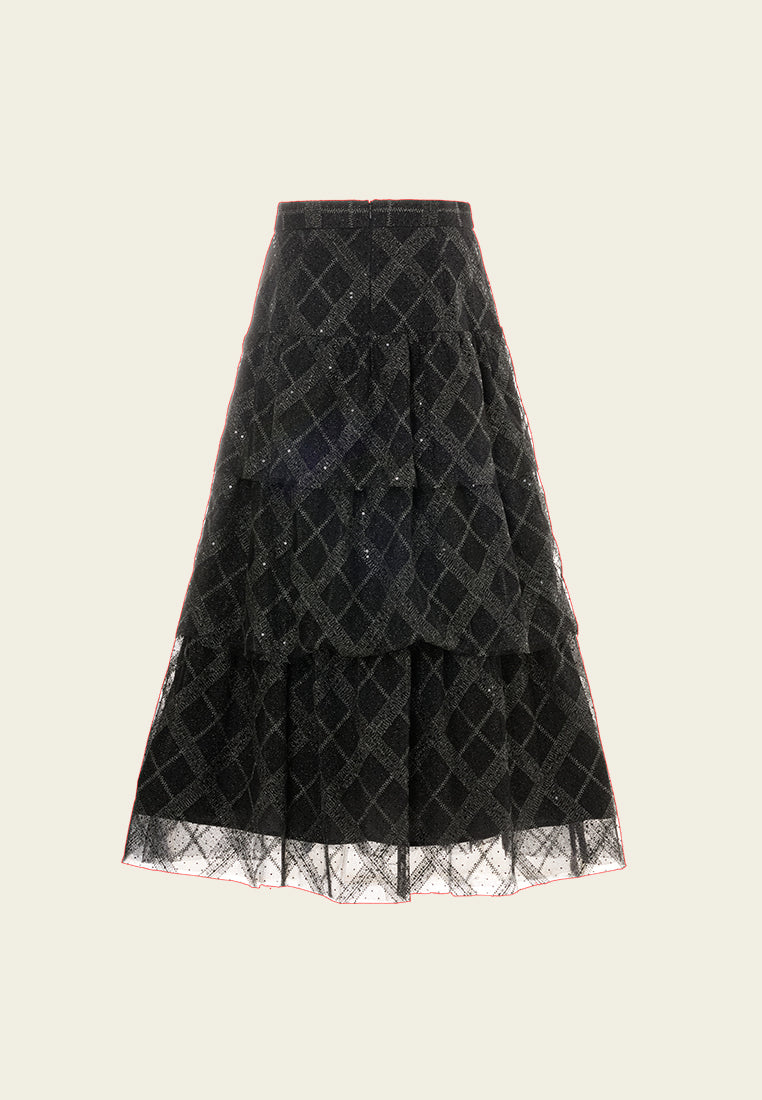 Layered Lurex-diamond Mesh Maxi Skirt