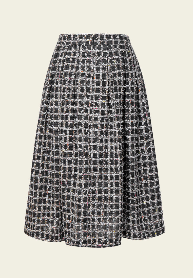 Frayed-detail Checked Pleated Midi Skirt