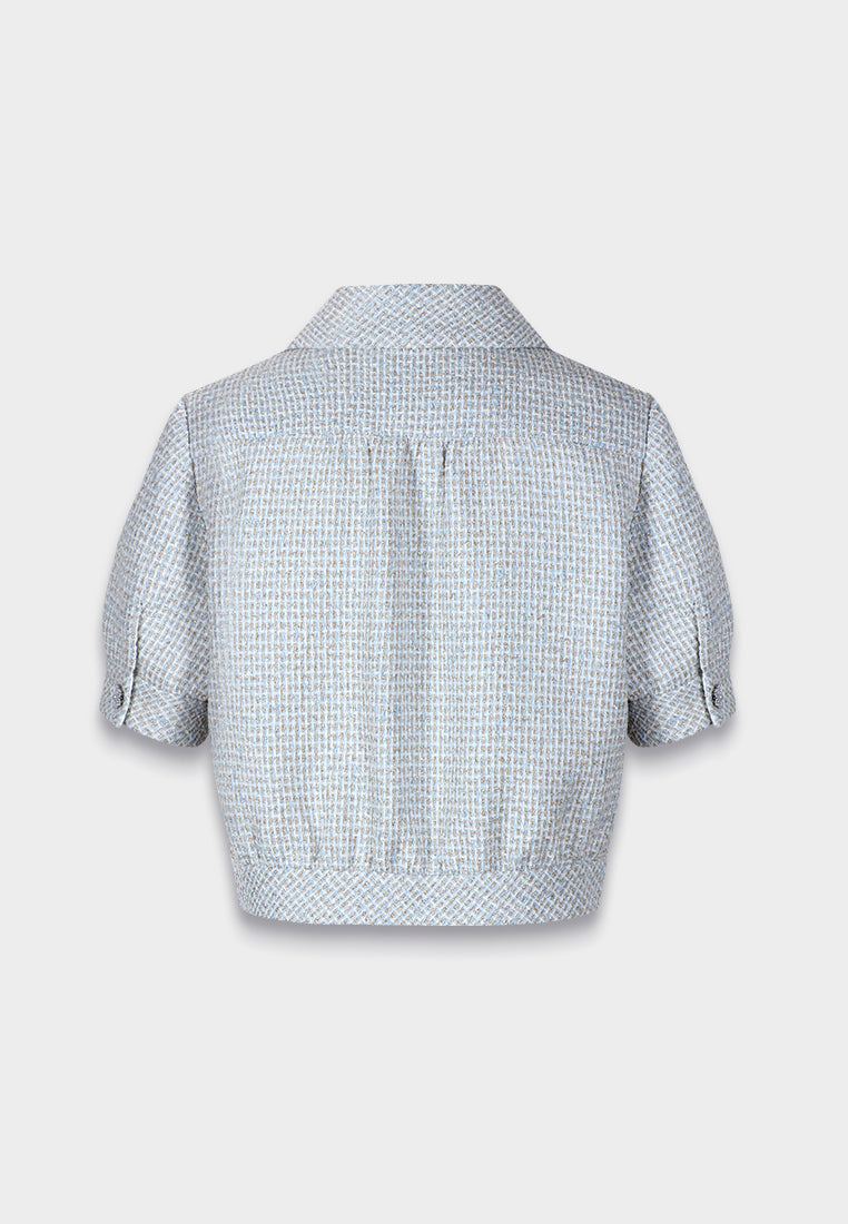 Azure Bloom Textured Tweed Jacket