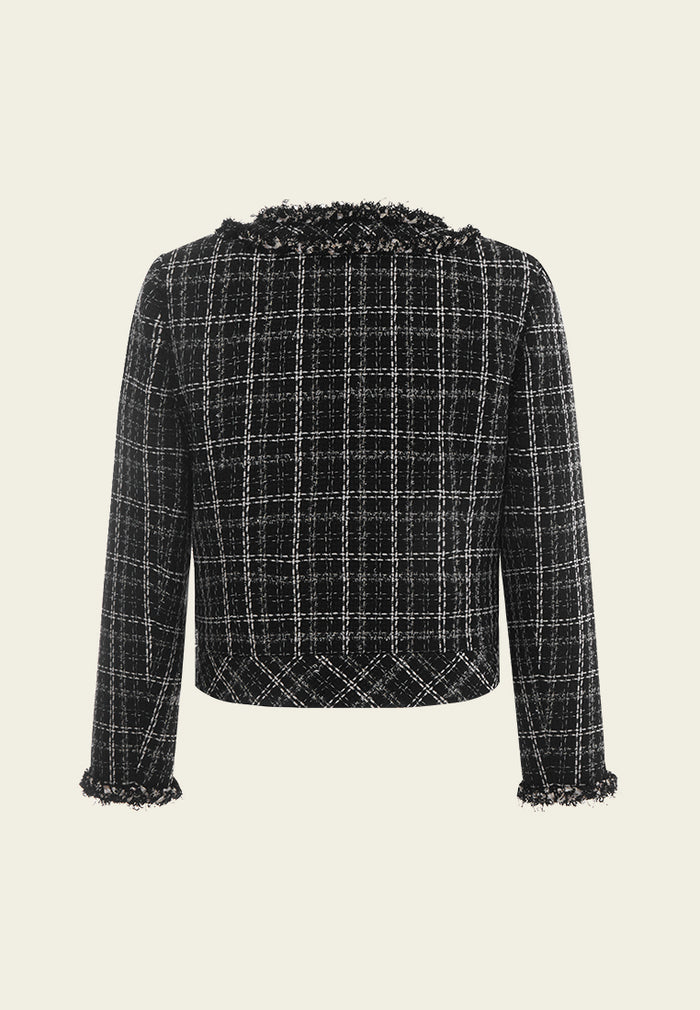 Frayed-trim Embellished-button Checked Top