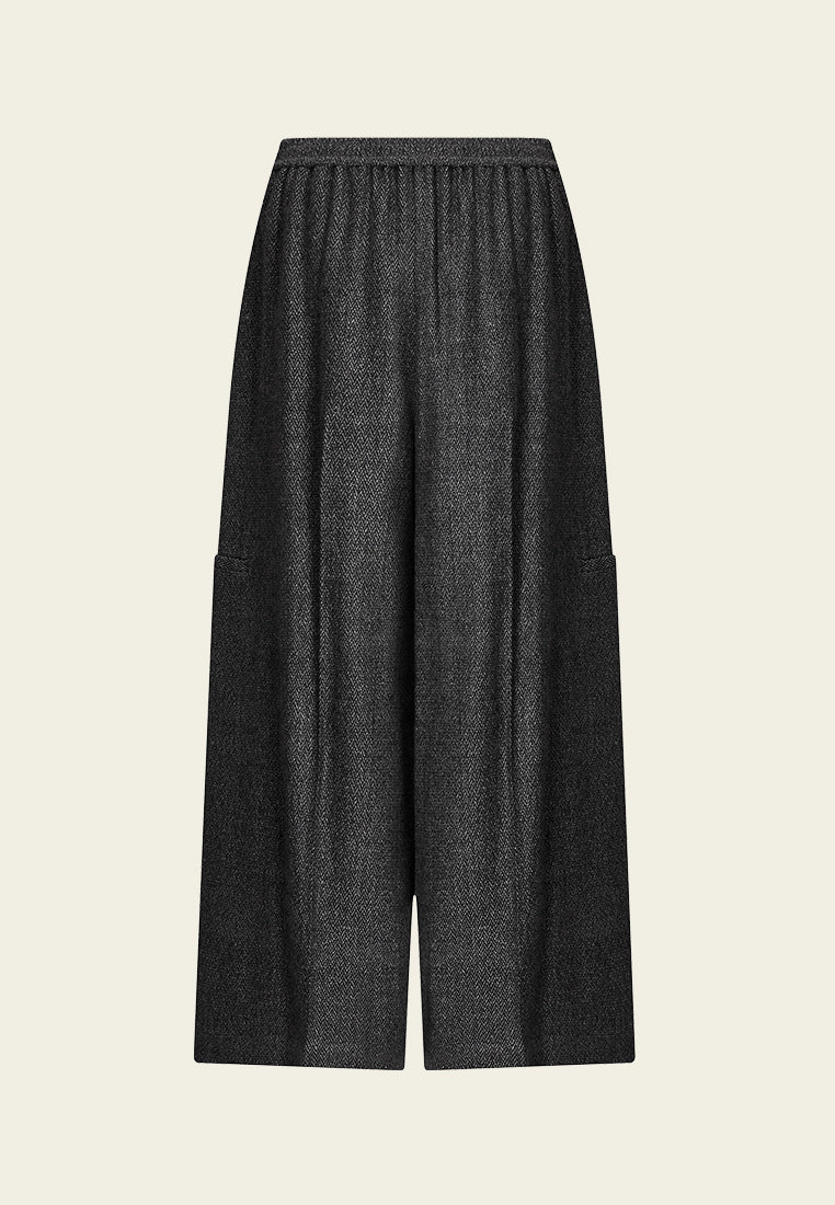 Chevron Pleated Detail Wide-leg Tweed Trousers