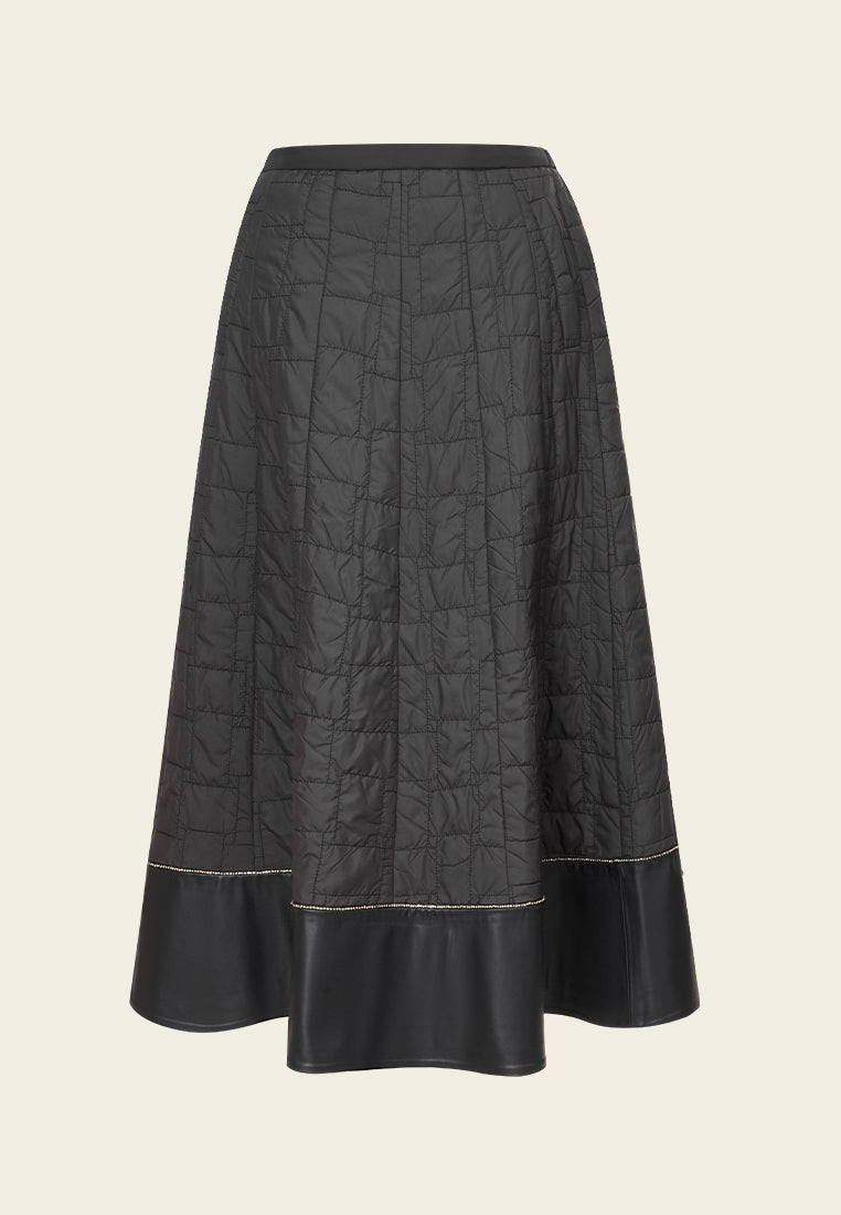 Elasticated-waistband Retangular-quilted Leather-trim Skirt