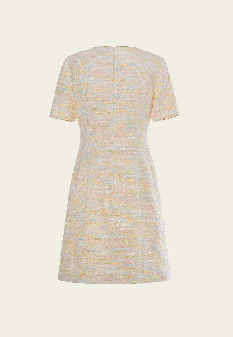 Pleated-detail Frayed-detail Crystal-trim Dress