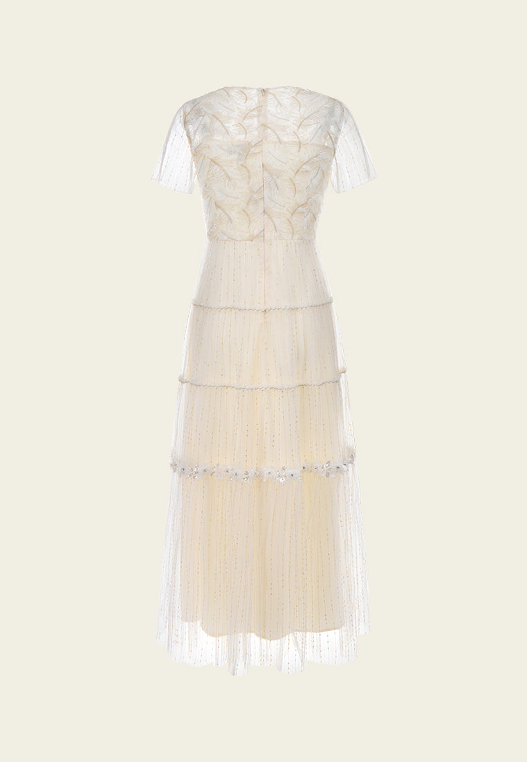 Embellished Crystal-detail Panelled Mesh Dress