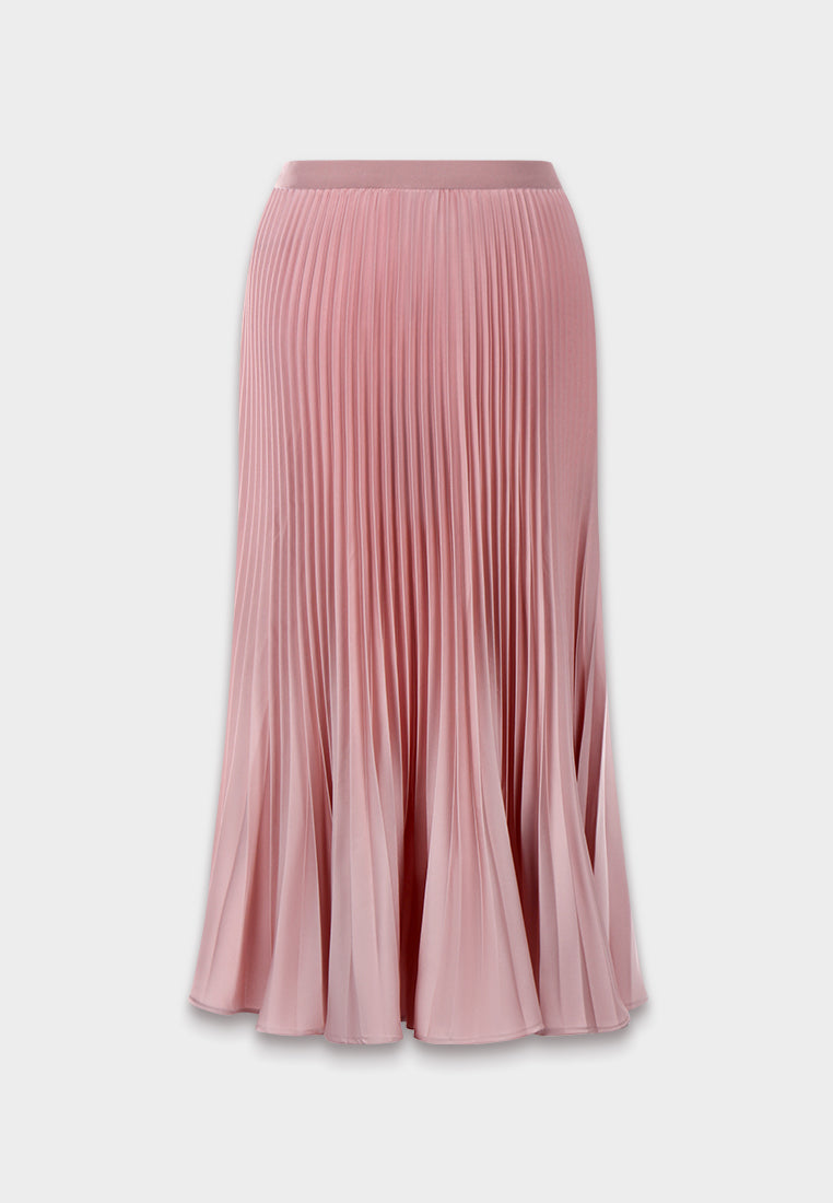 Silk Crepe Satin Pleated Skirt