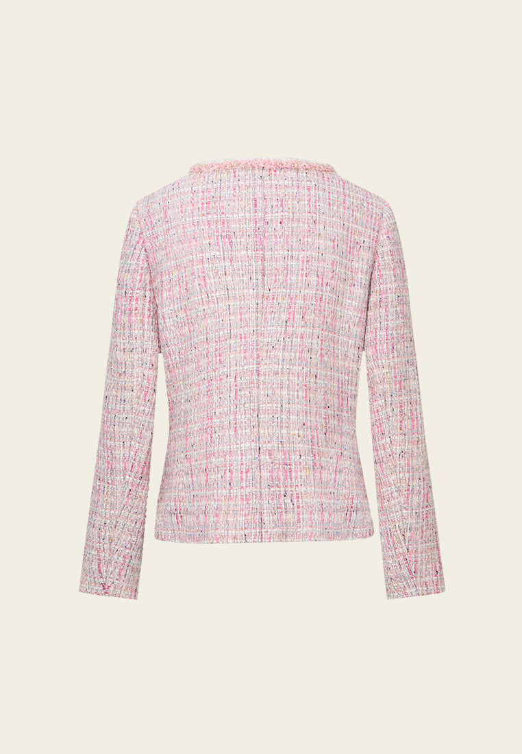 Round Neck Mixed Tweed Contrasting-trim Cropped Jacket