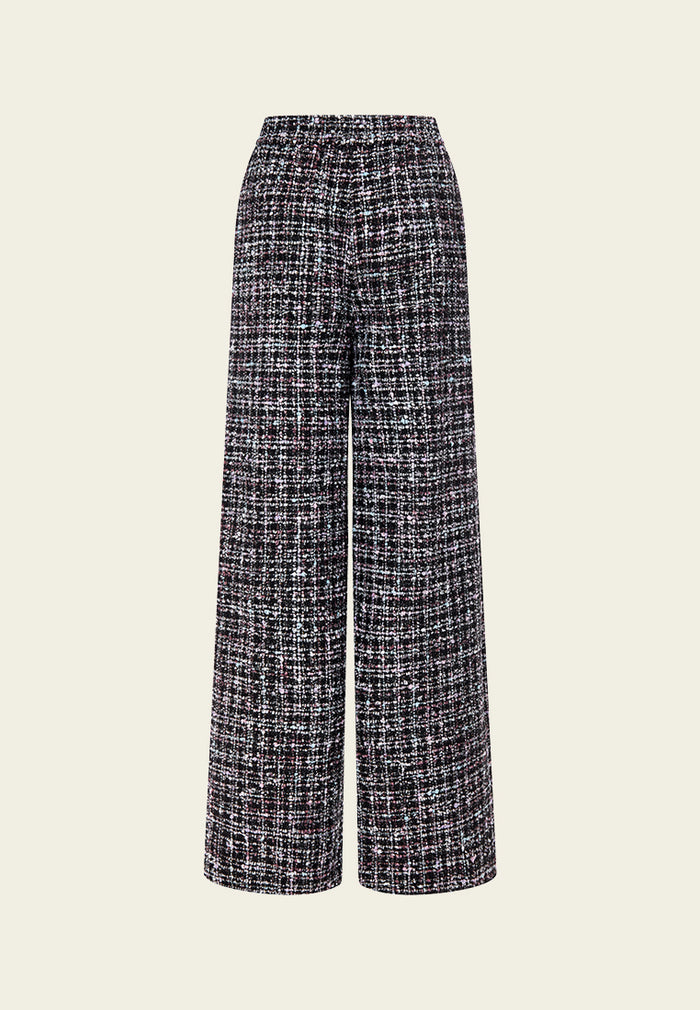 High-waist Contrasting-trim mixed tweed trousers