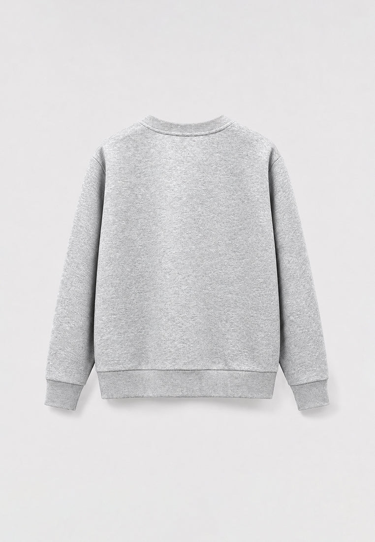 Gris Mélange Visage Brodé Sweatshirt