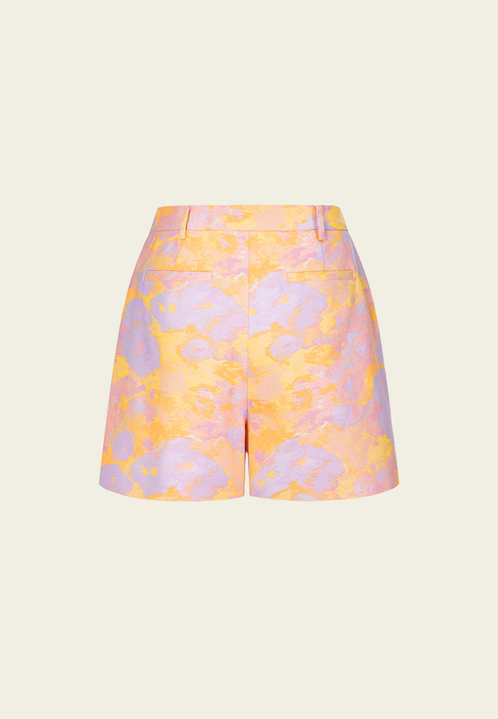 Watercolor Jacquard Pleated-detail High-waist Shorts