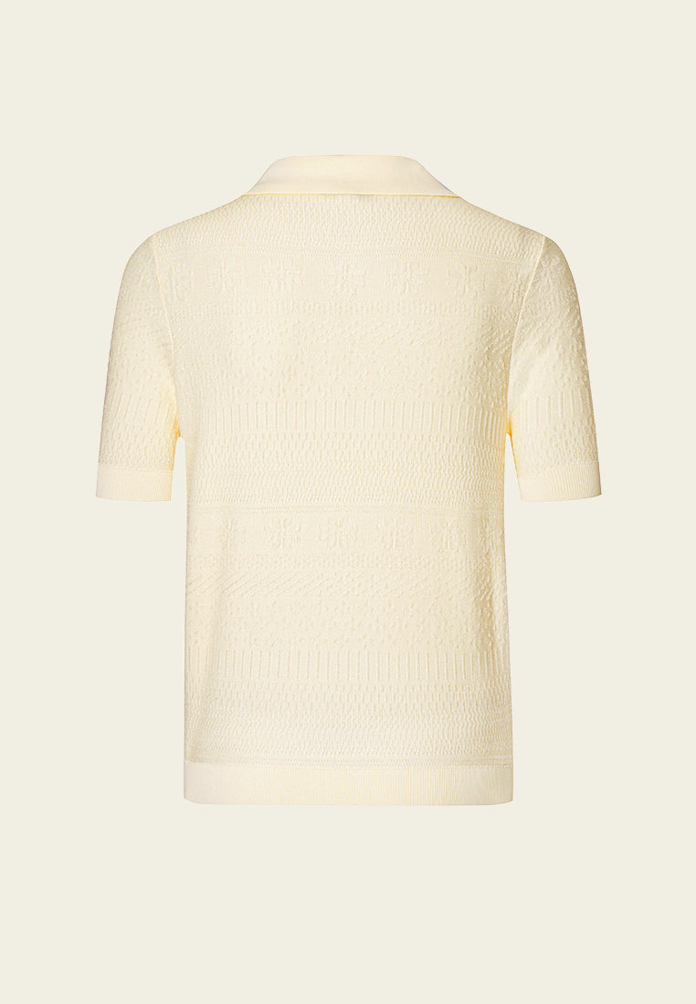 Beige Knit Pattern Polo Shirt