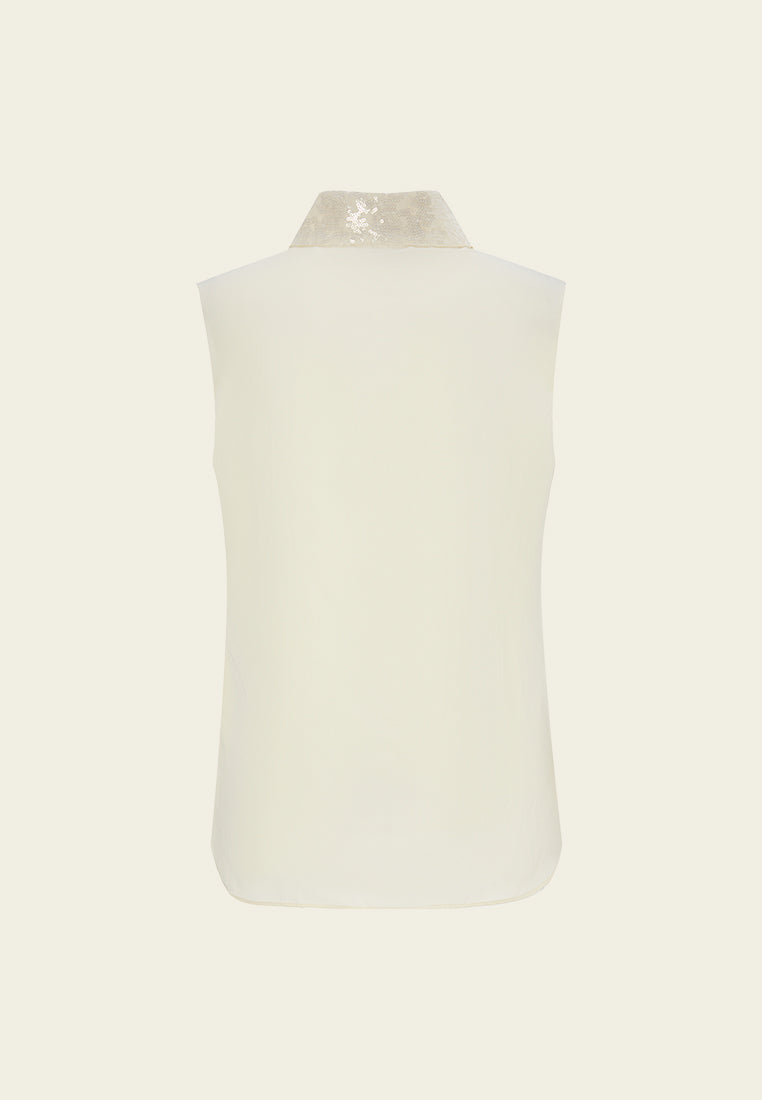 Sequin-embellished Lapel Sleeveless Shirt