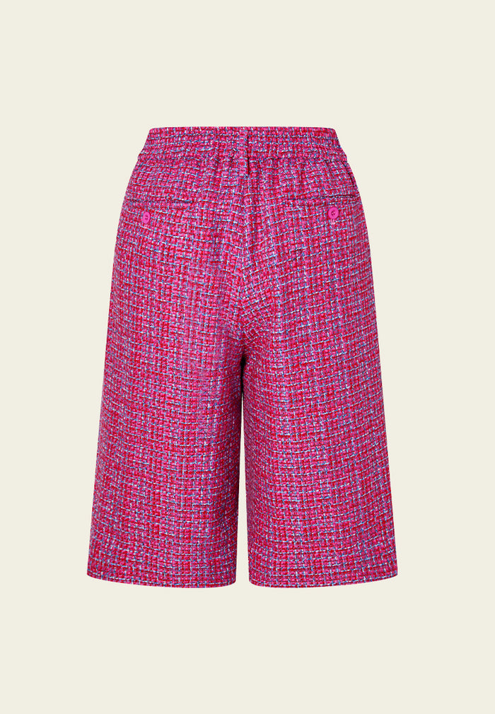 Three-quarter Fuchsia Checked Mix-tweed Wide-leg Trousers